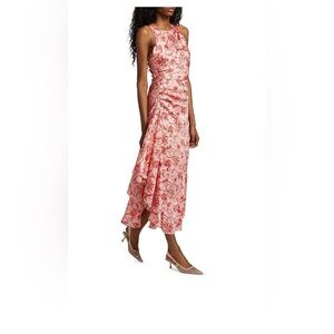 Cinq à Sept Red and White Floral Maxi Dress. Size 6. Pink Poppy. NWT